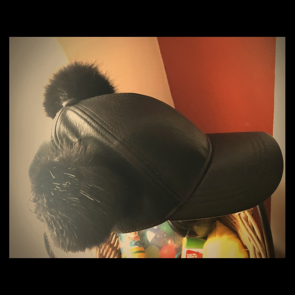 H&M Pom Pom faux leather baseball hat